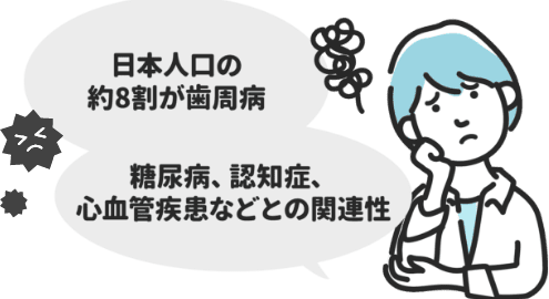 日本人口の約8割が歯周病。糖尿病、認知症、心血管疾患などとの関連性
