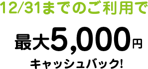 12/25までのご予約で4,000円キャッシュバック! 